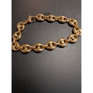 Gold Tone Puffed Mariner Link Bracelet Anchor Chain Statement Jewelry